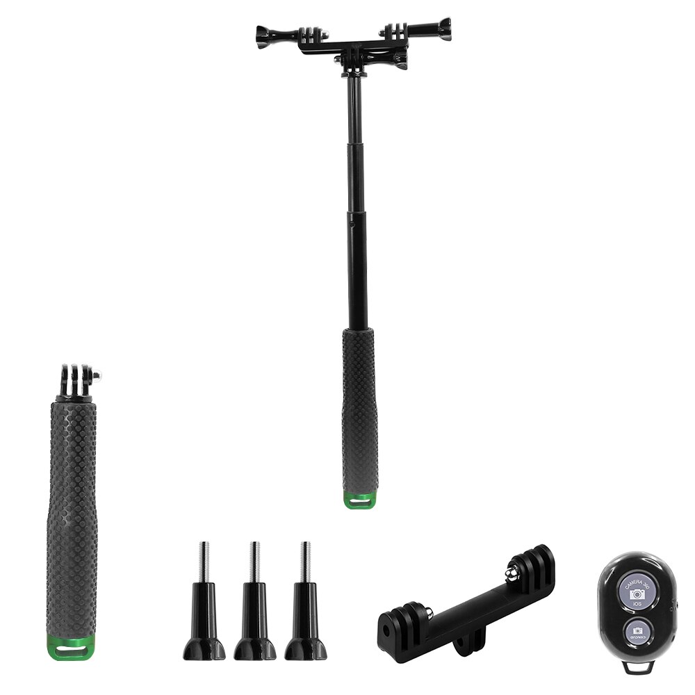 HONGDAK-Palo de Selfie de aleación de aluminio extensible, 48cm, para GoPro 10, 9, 8, 7, Insta360, SJCAM, buceo, monopié, teléfono móvil con Clip: Green 3
