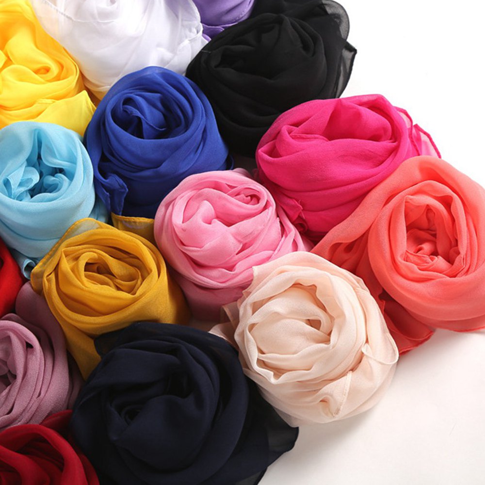 Four Seasons Women Plain Color Thin Soft Beach Thin Silky Georgette Scarf Shawls Long Wraps Beach Sunscreen Hijab
