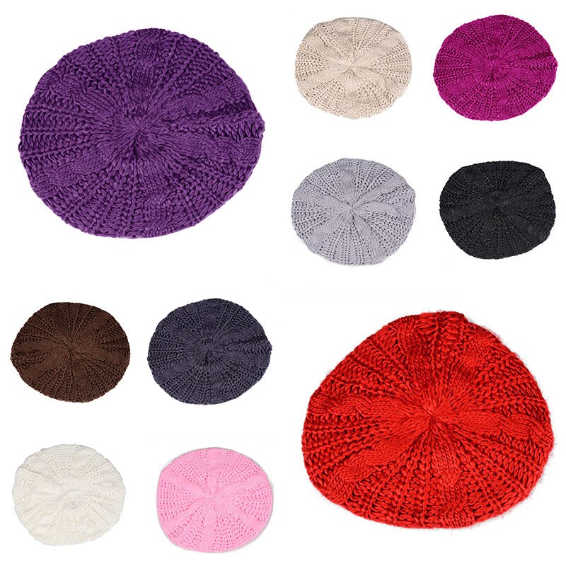 Classic Wool Hat Twisted Ball Beret Caps Big Bud Casual Caps Soild Color Trend Ladies Cap Winter Warm Knitted Hat