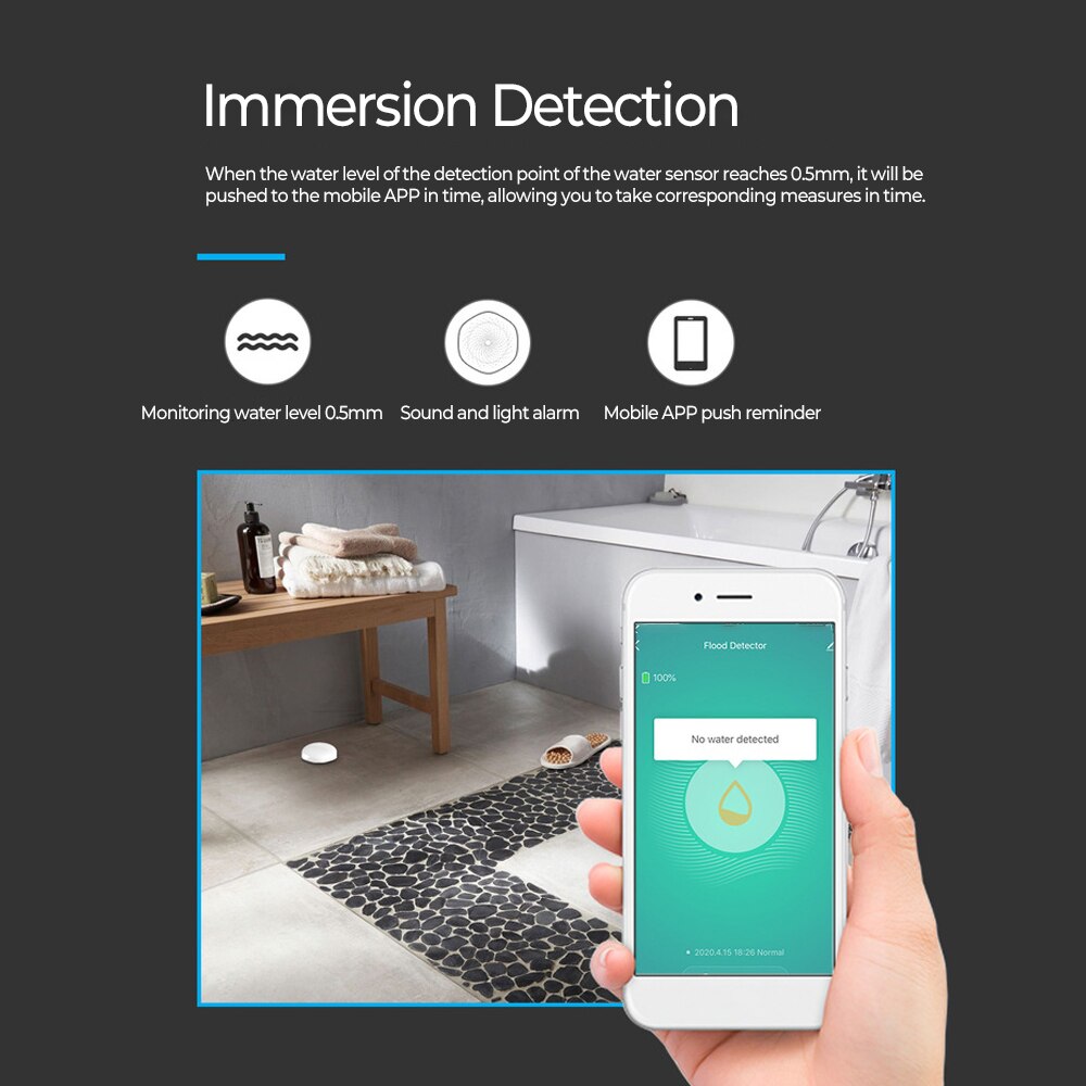 WiFi Wireless Water Immersion Sensor Flood Detector Tuya Intelligent Home Life IPX6 Waterproof APP Remote Push Information
