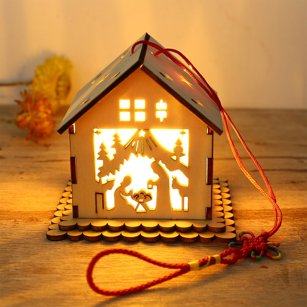 DIY Assemble Craft Wooden Lantern Chinese Knot Lamp Vintage Hanging LED Light Party Supplies Handmade Festival House Shaped