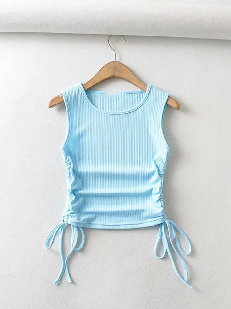 Sommer kvinder ensfarvet sexet afslappet crop top med streng på begge sider til damer: M / Hvid