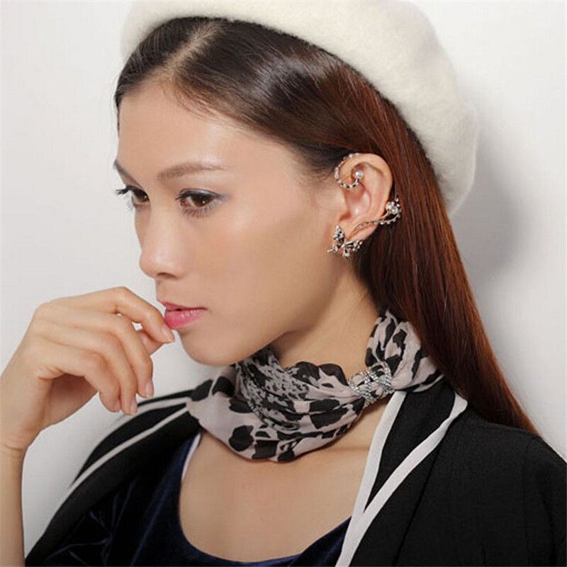 1 paar Vrouw Meisje Sieraden Rhinestone Vlinder Manchet Oor Clip Op Oorbellen Wrap Mode Vrouwen Clip Oorbellen