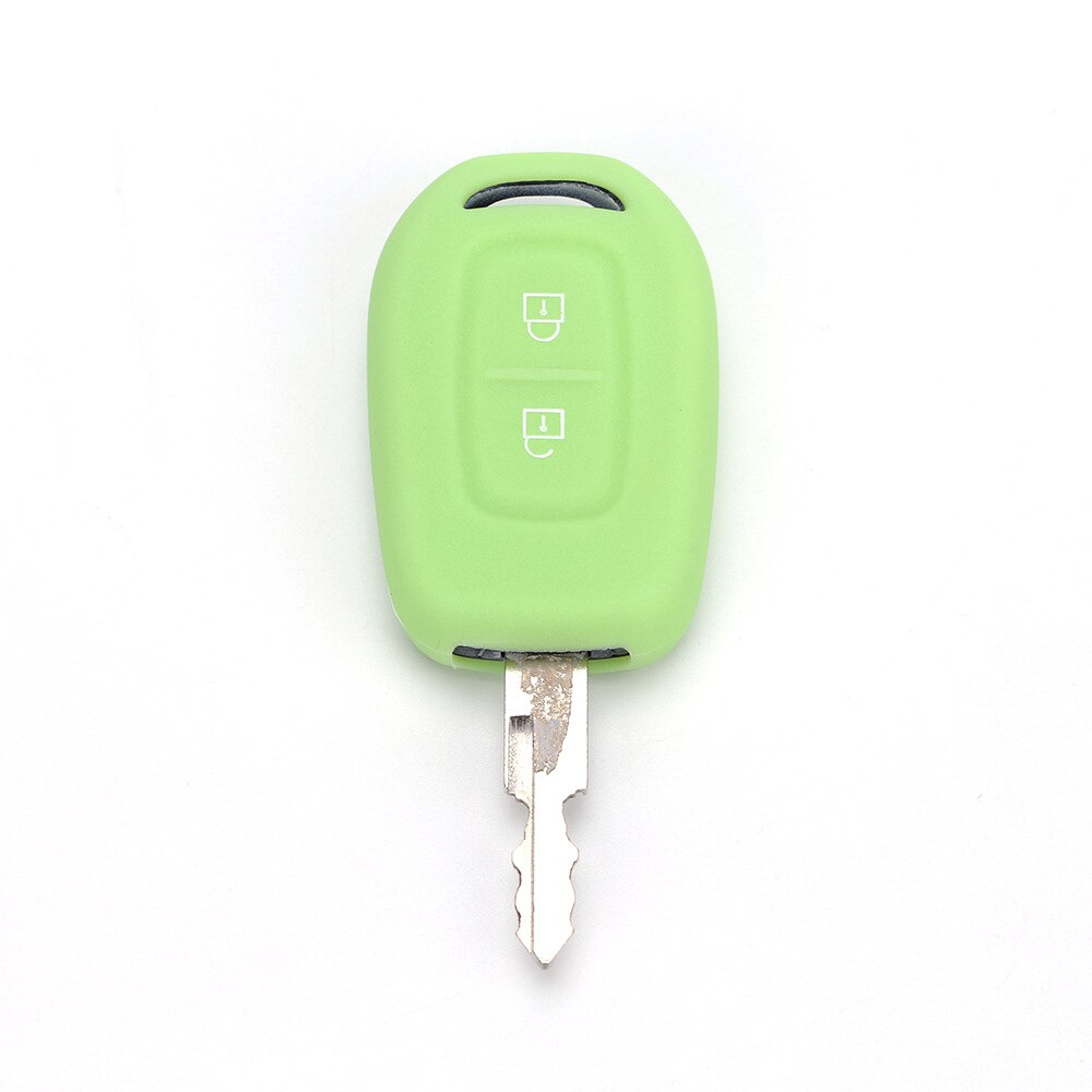 Silicone Rubber Car Key Case Shell for Renault Duster Dacia Scenic Master Megane Fob 2 Button Remote Key Cover: Luminous green