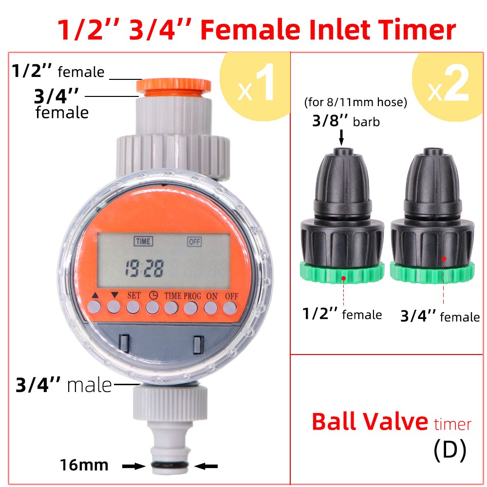 Automatic LCD Display Ball Valve Water Timer Plant Watering Electronic Controller for Home Garden Irrigation System Greenhouse: Dx1kit