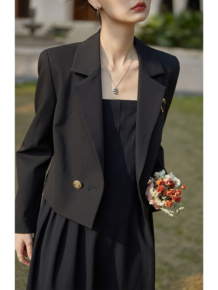 ZIQIAO – veste de costume japonaise à col complet et manches régulières, blazer court, ample, avec broche détachable, solide, à Double boutonnage, pour femme de bureau