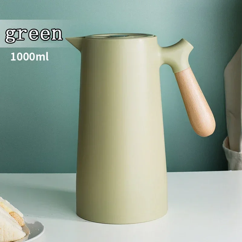 1l Grote Capaciteit Ketel Huishoudelijke Koffiepot Glazen Voering Warm Water Kan Fles Vacuüm Fles Thermos Nordic Thermische Isolatie: green