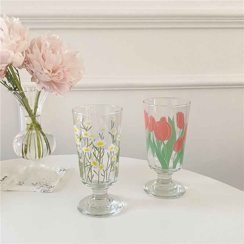 260ml tulpanglas bägare guldkant daisy glas kopp mjölk öl champagne juice kopp härlig för tjejer