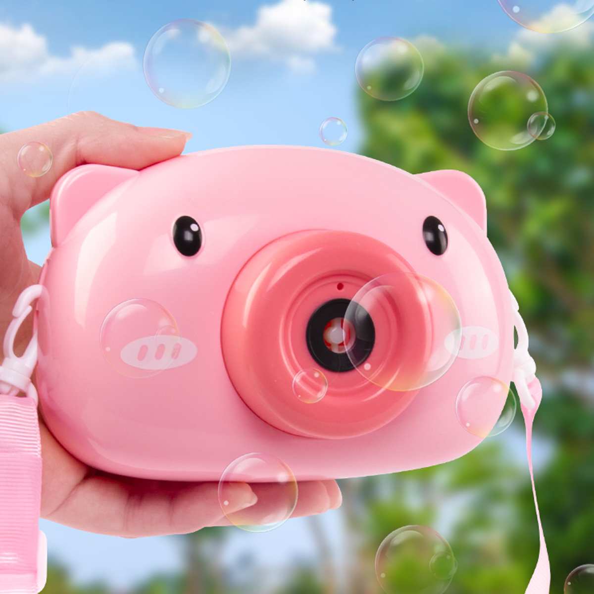 Cartoon Bubble Machine Toy With Bubble Water Pink Pig Electric Bubble Blowing Camera Water Bubble Game Music Outdoor Toys