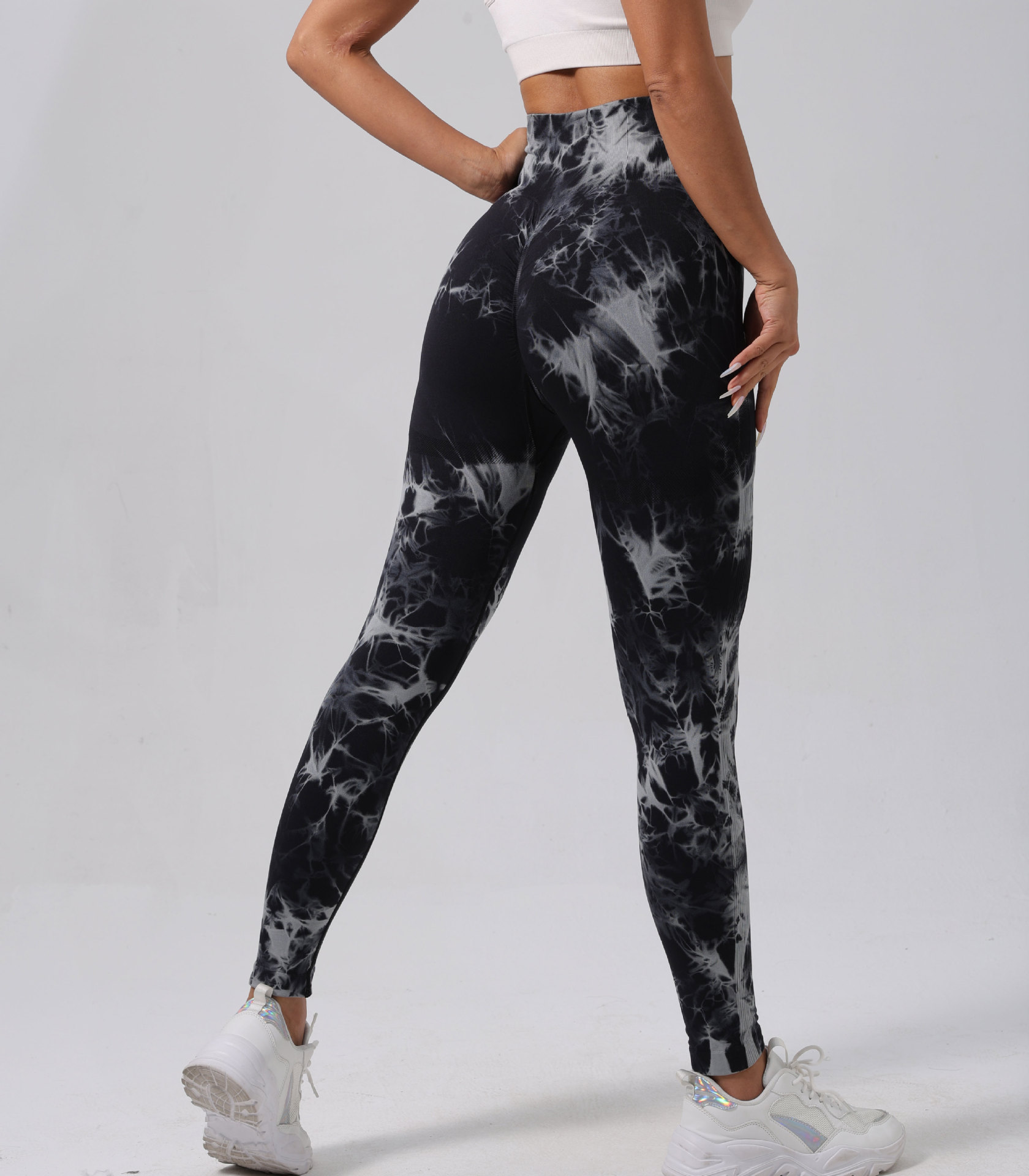 Frauen Nahtlose binden Farbstoff Yoga Gamaschen Hohe Taille Fitness sexy Gamaschen ÜSpund Laufen Heben Gesäß Radfahren Gamaschen: M / Schwarz