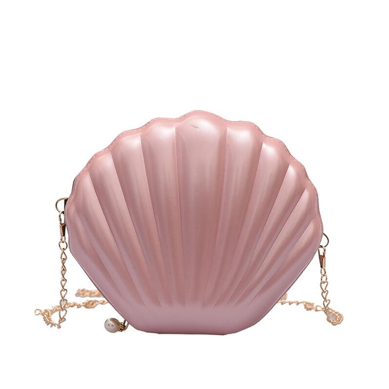 Yogodlns Vrouwen Wilde Mode Shell Zakken Keten Schoudertas Parel Rits Vrouwen Pvc Zak Zomer Mini Messenger Bags: Pink