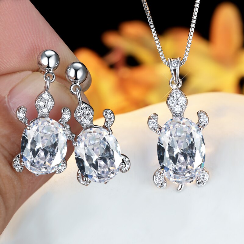 Regenboog Opaal Grote Ovale Steen Zee Schildpad Sieraden Sets Multicolor Crystal Tortoise Kettingen Oorbellen Voor Vrouwen Wedding Bridal Sets: White
