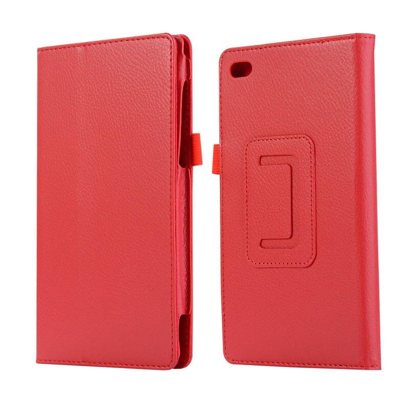 Slim litchi flip stativ pu læder cover funda etui til lenovo tab 7 essential/tab 4 7 essential tb -7304f/ n/x tablet + film + pen: Rød