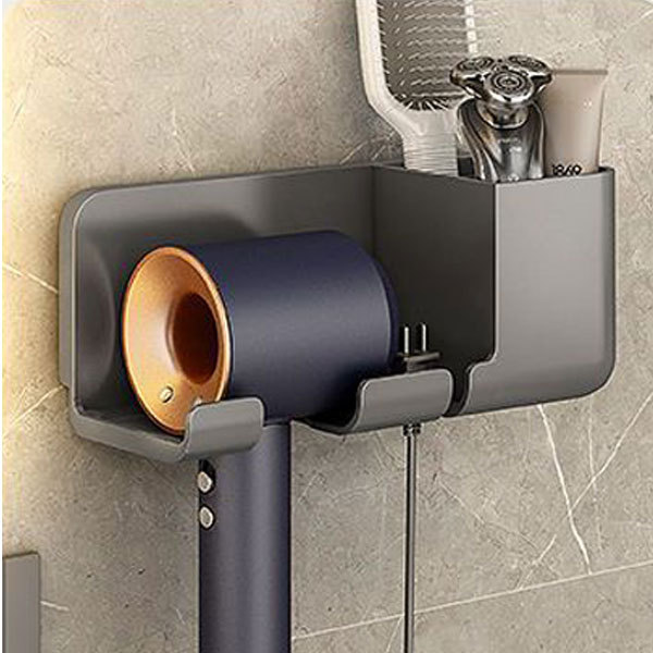 Föhn Houder Muur Badkamer Plank Zonder Boren Plastic Föhn Standaard Met Opbergdoos Toiletblazer Houder Plank: YELLOW