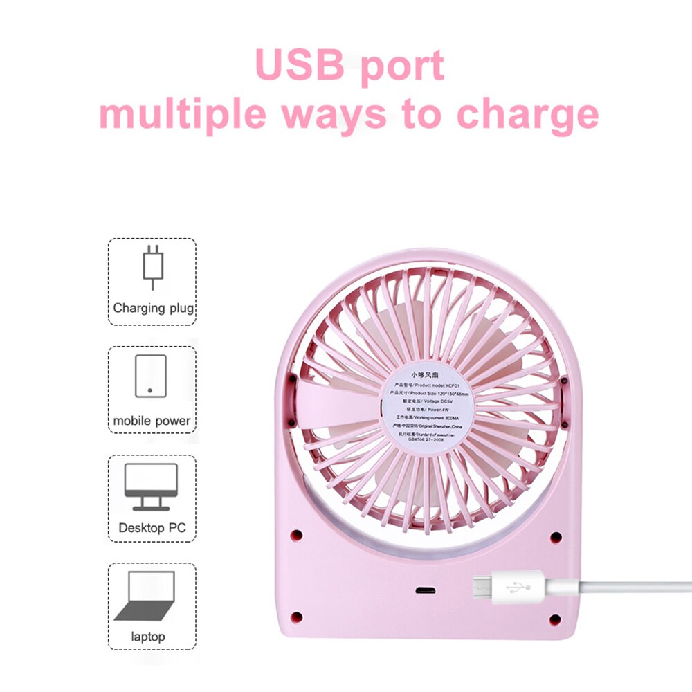 Ventilatore Usb portatile Ricaricabile di Raffreddamento di Aria 4-pollici 3 Modalità di Velocità Funzione di Illuminazione A LED Desktop di Fan Fan Fan Studente