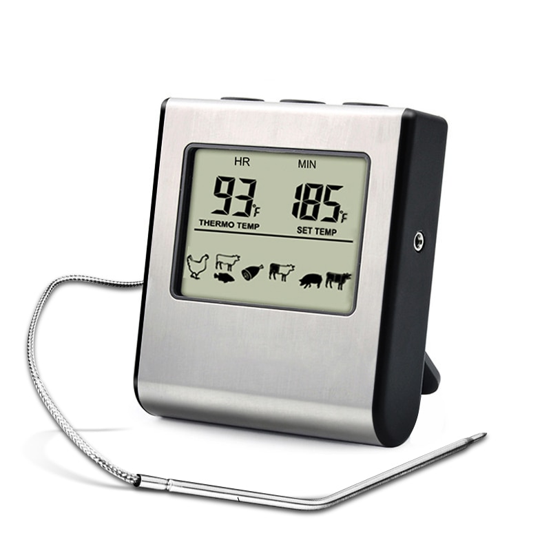 TP16 Digitale Bbq Vlees Thermometer Grill Oven Thermomet Met Timer & Rvs Probe Koken Keuken Thermometer