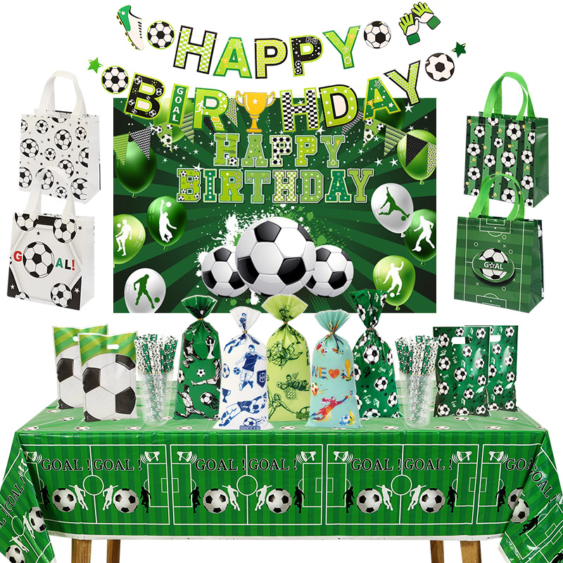 Voetbal Voetbal Verjaardagsfeestje Decoratie Kinderen Voetbal Sport Thema Servies Banner Geschenkzakken Benodigdheden Set Voor Jongen Gunst