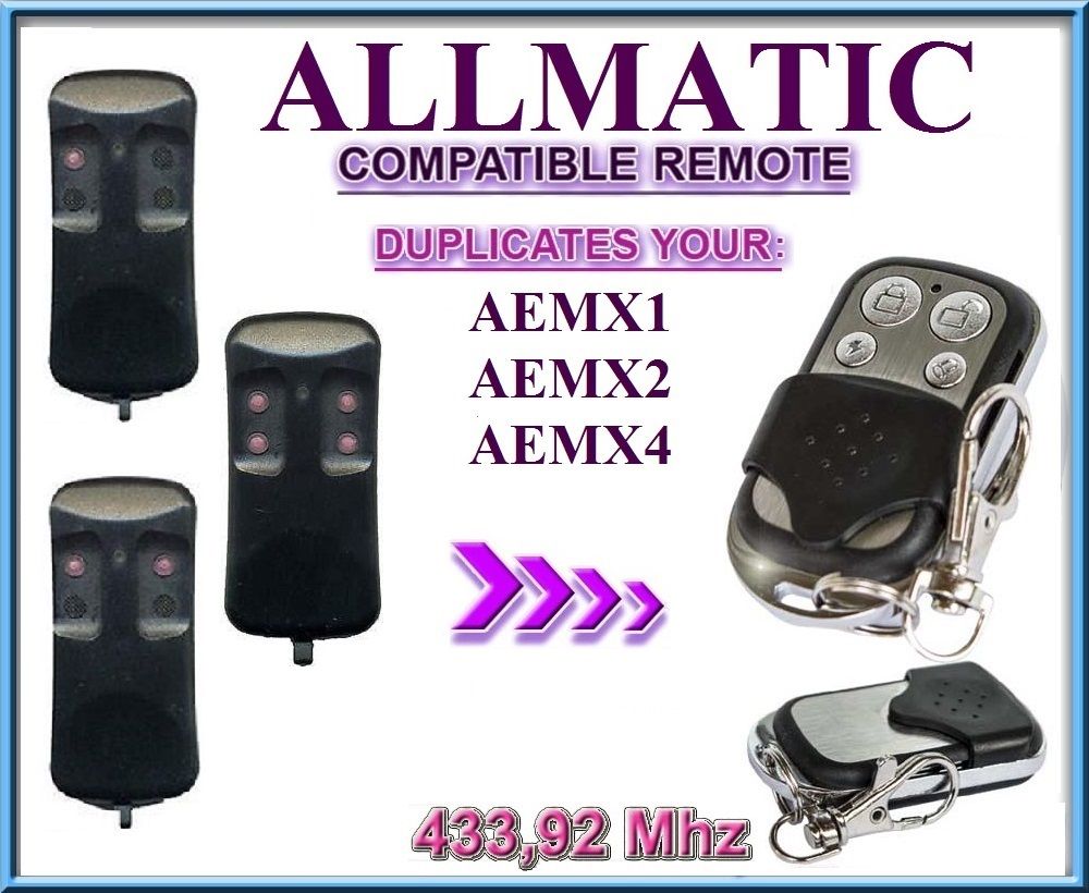 ALLMATIC AEMX1, AEMX2, AEMX4 Compatible remote control 433,92Mhz clone fixed code Electronic gates Car/Motorbike alarms SJQ088A