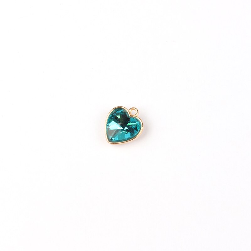 Goud Legering Kleurrijke Crystal Kleine Harten Charms 8 Stks/partij 16*14 Mm Diy Ketting Oorbellen Armband Accessoires: Acid Blue 12pcs
