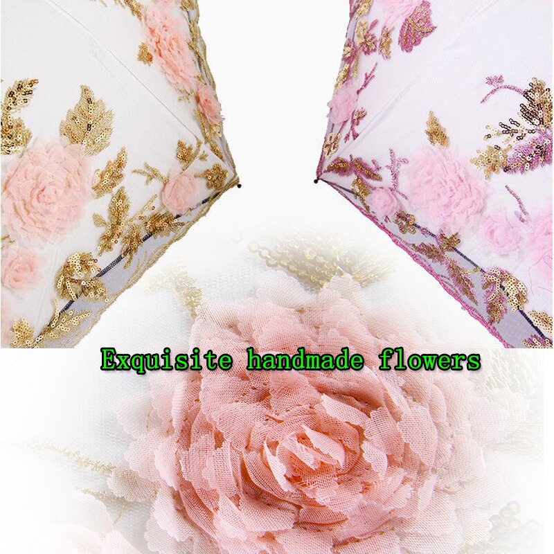 Lace Umbrella Rain Women Folding Flower Double Layer Umbrellas Black Coating Anti UV Parasol Wedding Umbrellas UBY85