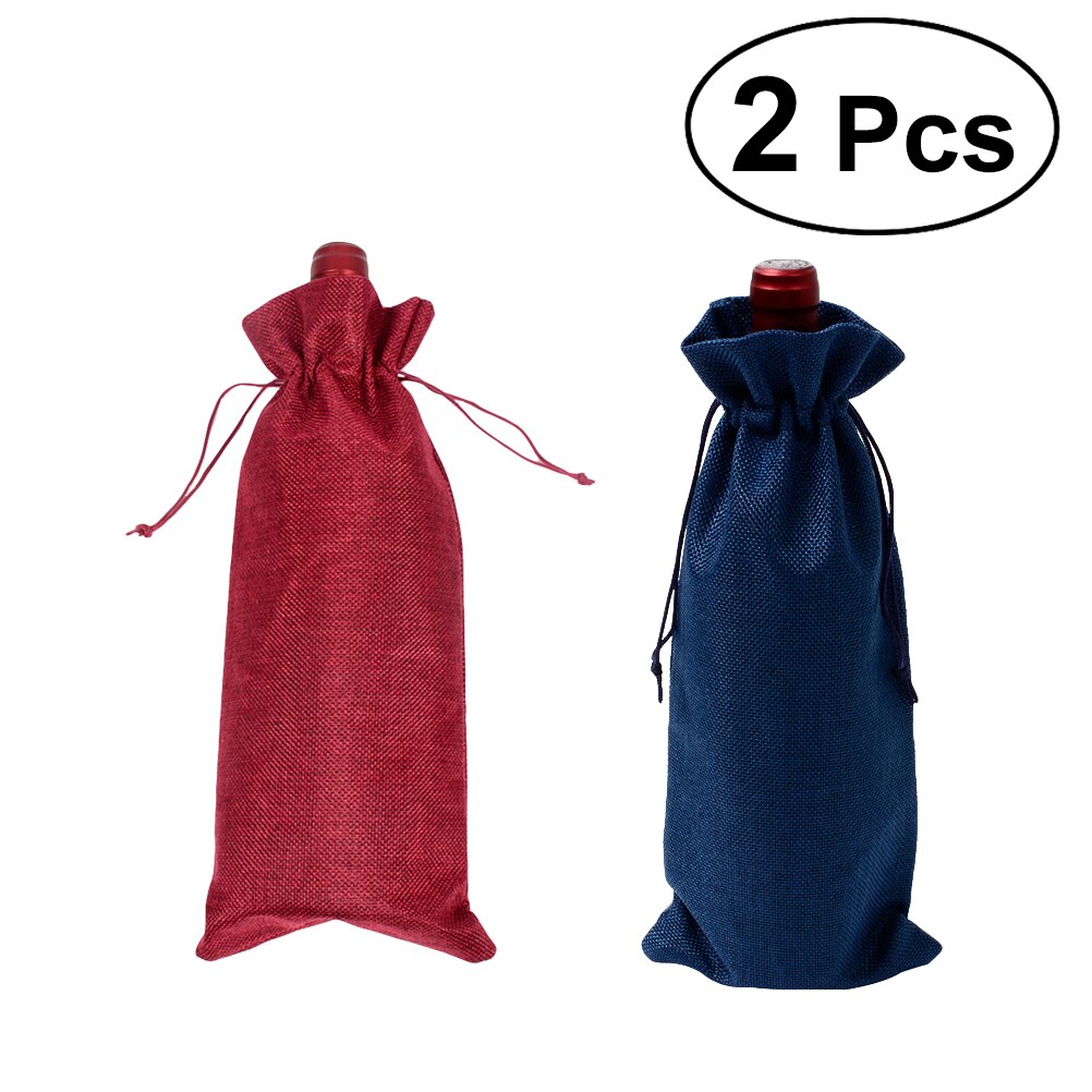 2pcs Red Wine Bottle Cover Wine Packaging Reusable Bottle Wrap Bag (Deep Wine Red and Dark Blue)