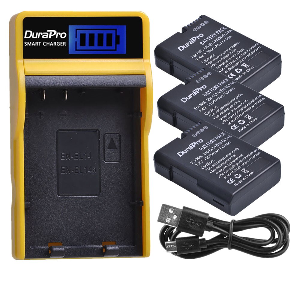 EN-EL14 de batería EN-EL14a EN EL14 EL14a EN14 + cargador USB con LCD para Nikon P7800 P7100 D3400 D5500 D5300 D5200, 3 uds.: 3battery and charger