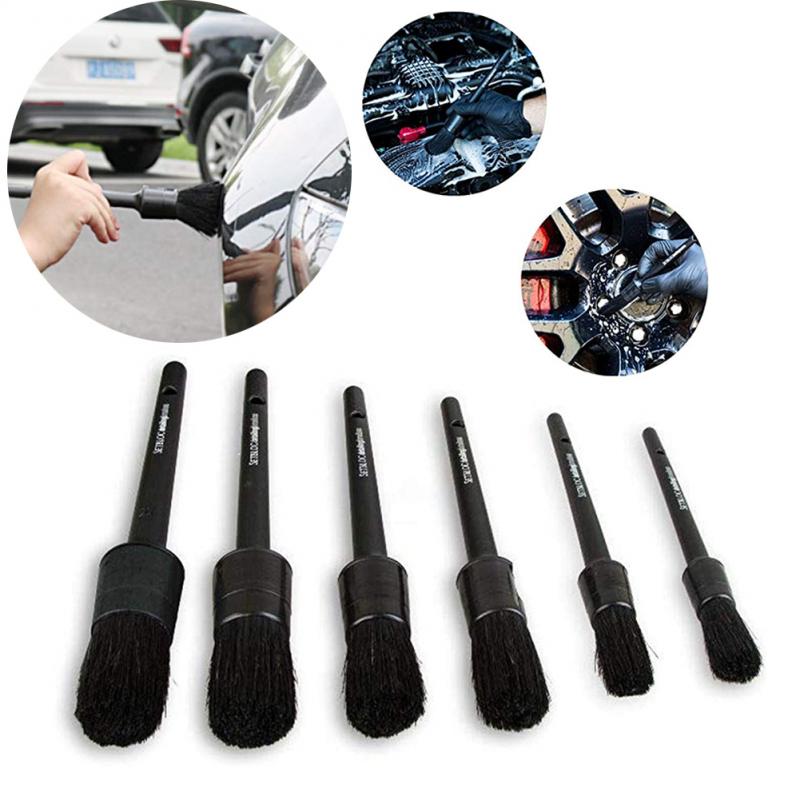 5Pcs Natural Boar Hair Detail Brush Set Automotive Detailing For Car Cleaning Car Wash & Maintenance Car Clean Brush