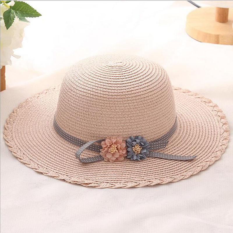 Sommer børn solhatte sløjfe stråhat til piger børn ferie strand panama hat blomster sløjfe stråhatte detail og