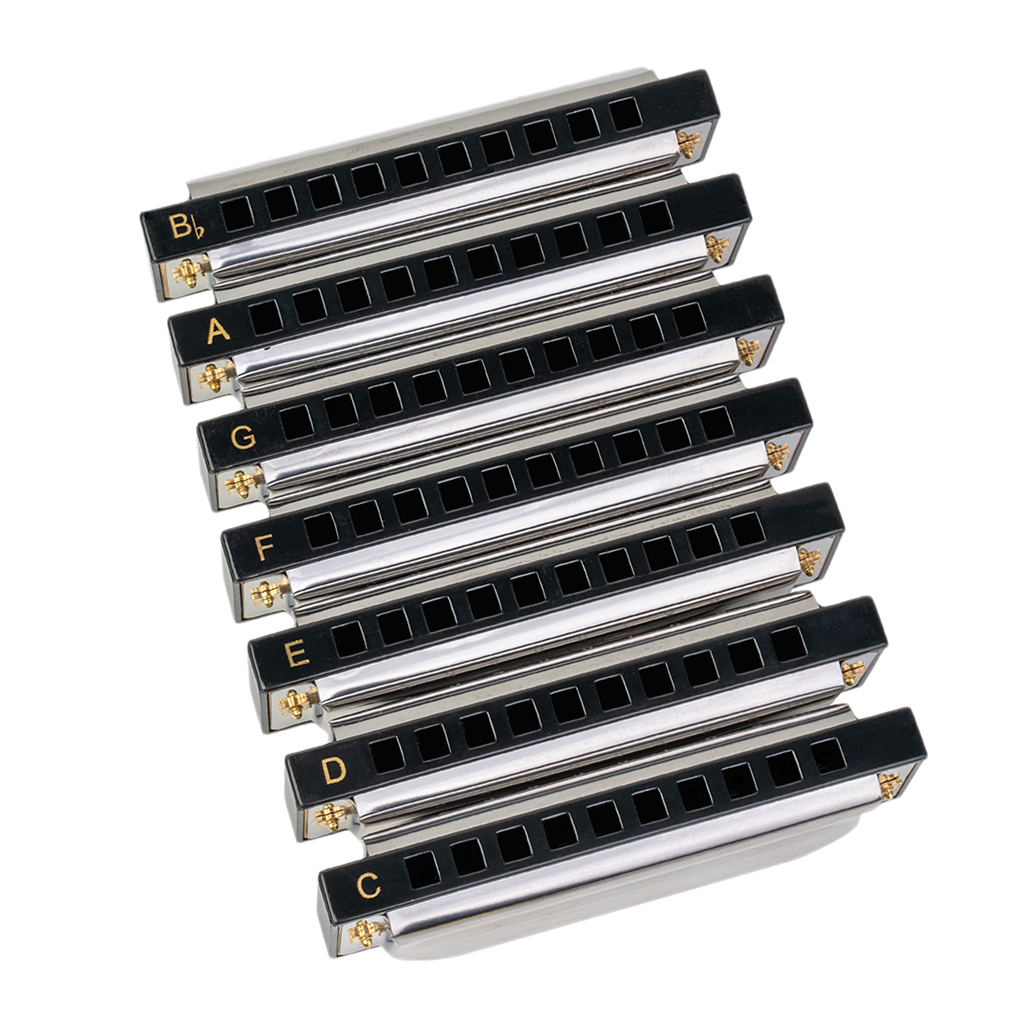 Blues Band Seven Piece Harmonica Set With Case 7 Harmonicas Harp Pack