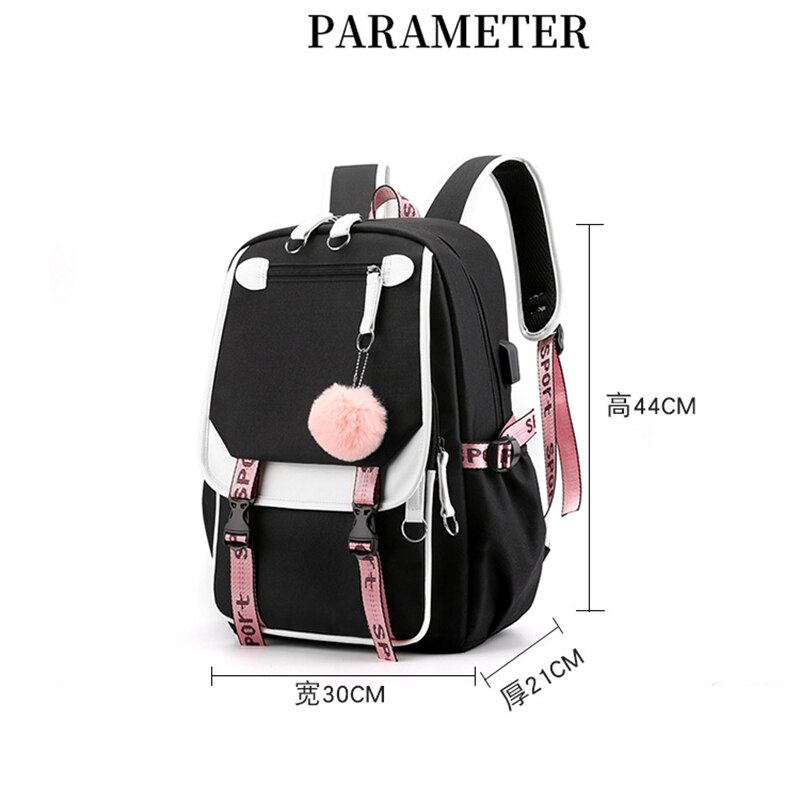 Oxford Women's Backpack Bag USB Interface School Backpacks Large Capacity Outdoor Travel Bag For Middle School Students