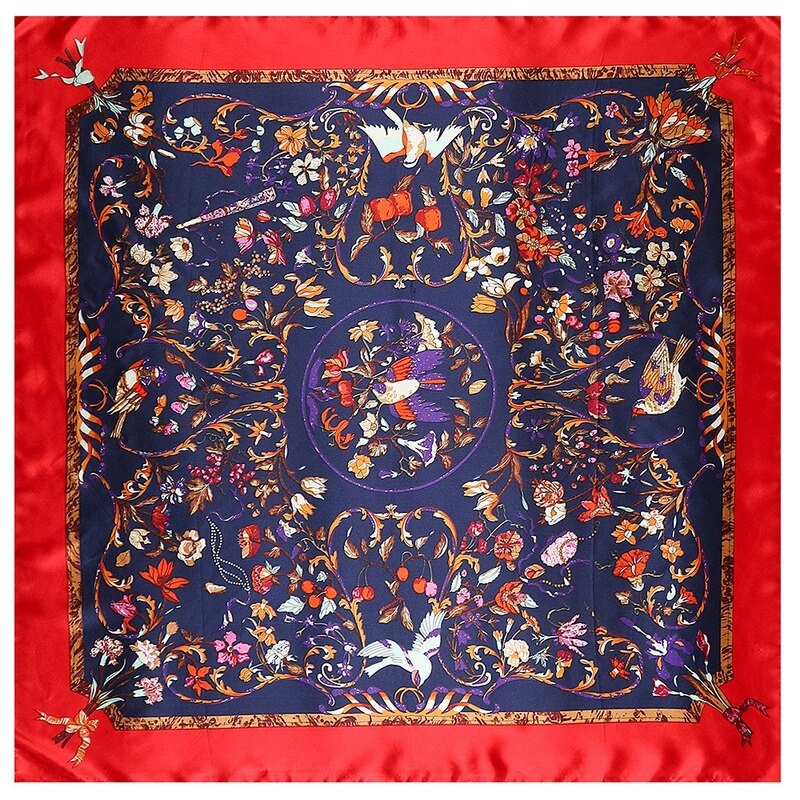 90cm våren kvinna scarf blomma och fågel botanik tryck mjuk siden halsdukar hijab halsduk halsduk märke matagorda tillbehör
