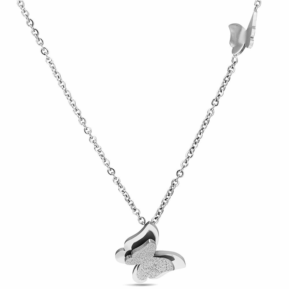 Delle donne In Acciaio Inox Collana Della Farfalla Opaco Farfalla Clavicola Collana 3 di Colore Della Farfalla Dell'orecchino Della Collana Insieme Dei Monili Regalo: Butterfly silver