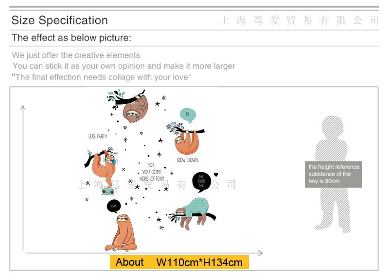 Creativity Cartoon Sloth wall stickers Vinyl DIY waterproof wall decals For Kids Room kindergarten Nursery Decor Murals
