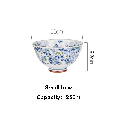 Serie de flores azules de estilo japonés, vajilla de cerámica de hueso claro, plato para el hogar, plato occidental, tazón de arroz, tazón grande: Small bowl