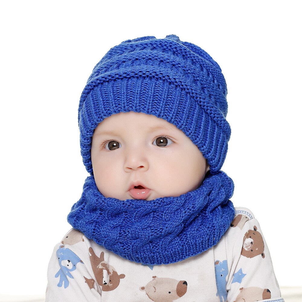 Winter Children's Skullies Hat Scarf Set Thick Knitted Kids Two pieces Fluffy Hats Scarf Sets Solid Warm Cap Girls boys Hats