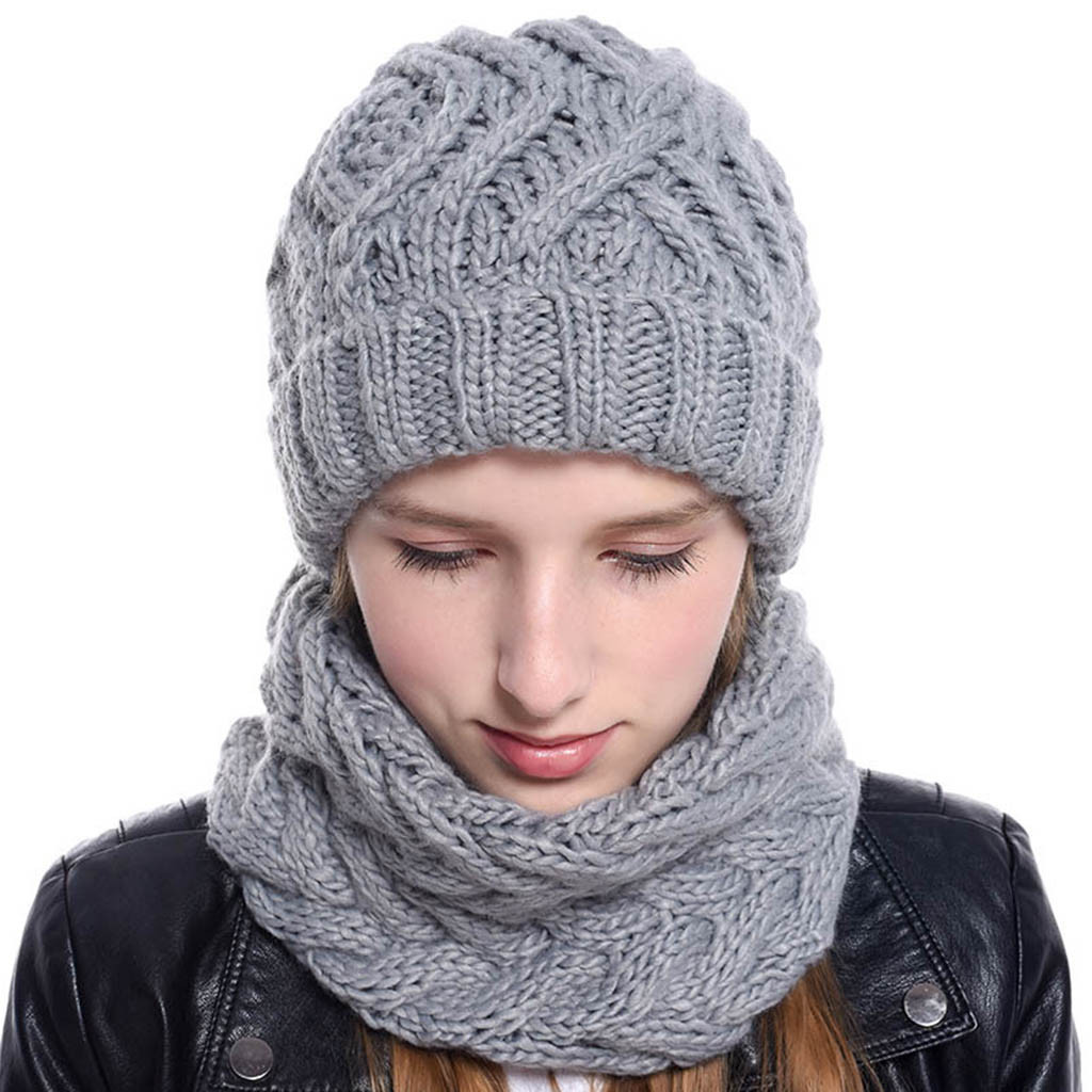 Conjunto de gorro y bufanda czapka i komin tricotin para mujer, gorro grueso de punto liso para invierno, mantener el calor, sombrero pañoleta # E, 2 uds.