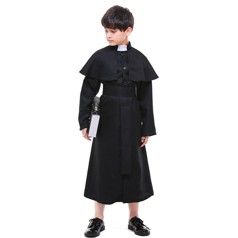 Boys Halloween Pastor Priest robe Costumes Children Catholic father Church choir Cosplays Carnival Purim stage show Party dress