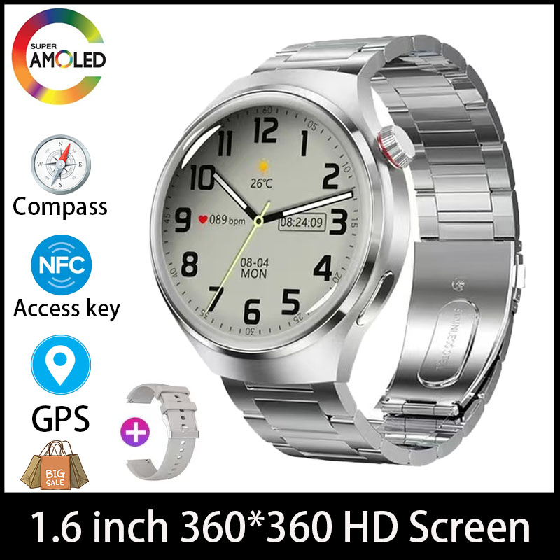 Android ios relógio 4pro gps nfc relógio inteligente masculino 1.6 "tela amoled freqüência cardíaca bluetooth chamada ip68 à prova dip68 água homem senhora smartwatch: Vermelho