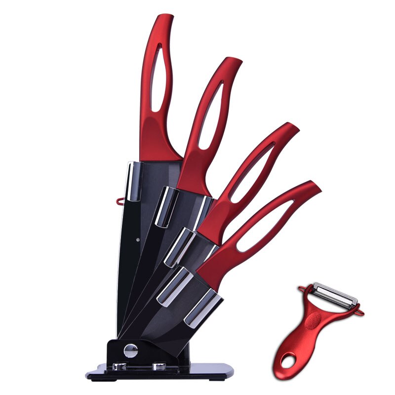 Juego de cuchillos de cerámica 6 "5" 4 "3" pulgadas Color rojo mango pelador de frutas y vegetales cuchillos cocina zirconia cuchillo cerámico negro: Default Title