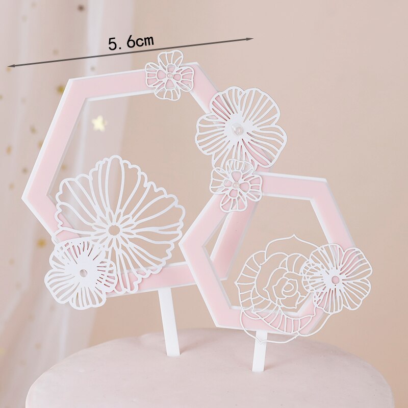 Mooie vrouw meisje kroon kant bloem acryl roze taart topper gelukkige verjaardag bruiloft feest decoratie liefde: 2pc kanten acryl d