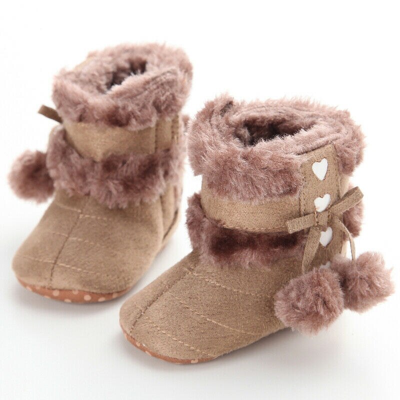 Baby Winter Warme Stiefel Nette Baby Mädchen Schuhe Kleinkind Weiche Sohle Schnee Stiefel Fuzzy Bälle Herzen Drucken Nette Prewalker 0-18M