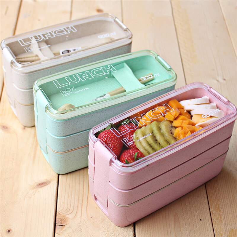 201-300ml/900ml Healthy Material Lunch Box 3 Layer Wheat Straw Bento Boxes Microwave Dinnerware Food Storage Container Lunchbox