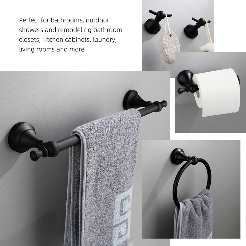 Accessori per il bagno neri opachi impostato di ferramenta per montaggio a parete in lega di alluminio portasciugamani portasciugamani portarotolo di carta igienica gancio per accappatoio