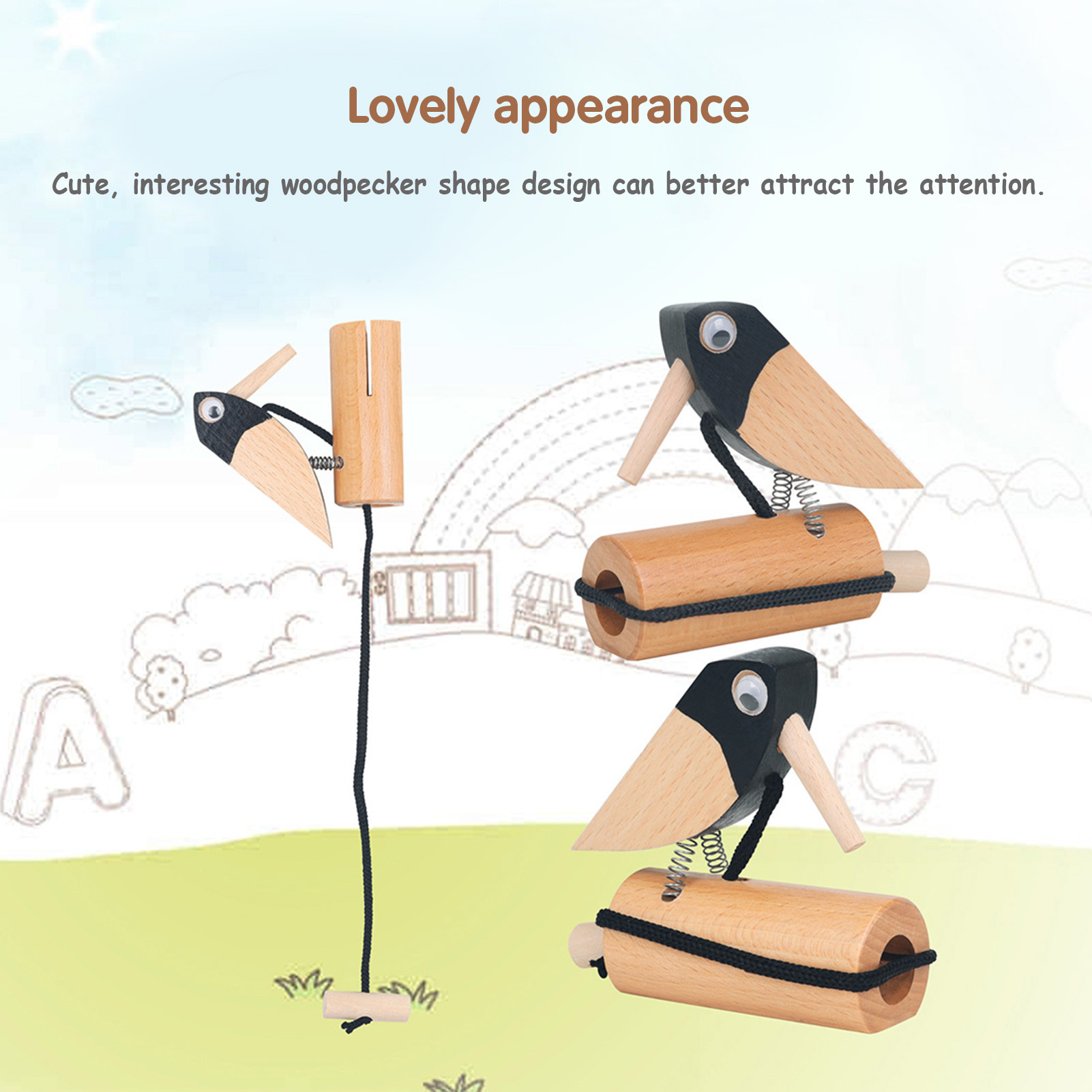 Pájaro tirador de madera de haya, pájaro carpintero, bloque de tono Musical, instrumento Musical de percusión