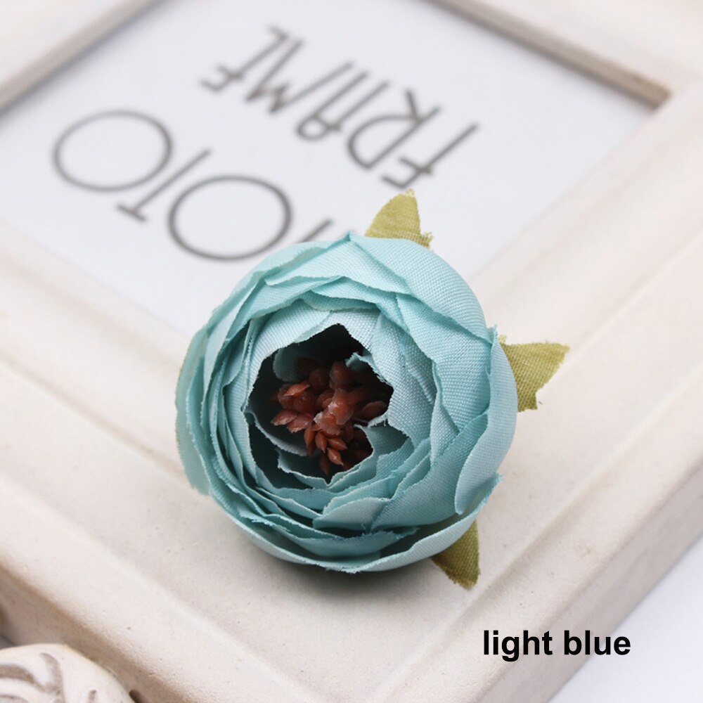 5 stuks 5cm kunstbloemen handgemaakte zijden stoffen bloemhoofdjes boeket voor bruiloft feest huisdecoratie doe-het-zelf doos knutselen: Lichtblauw