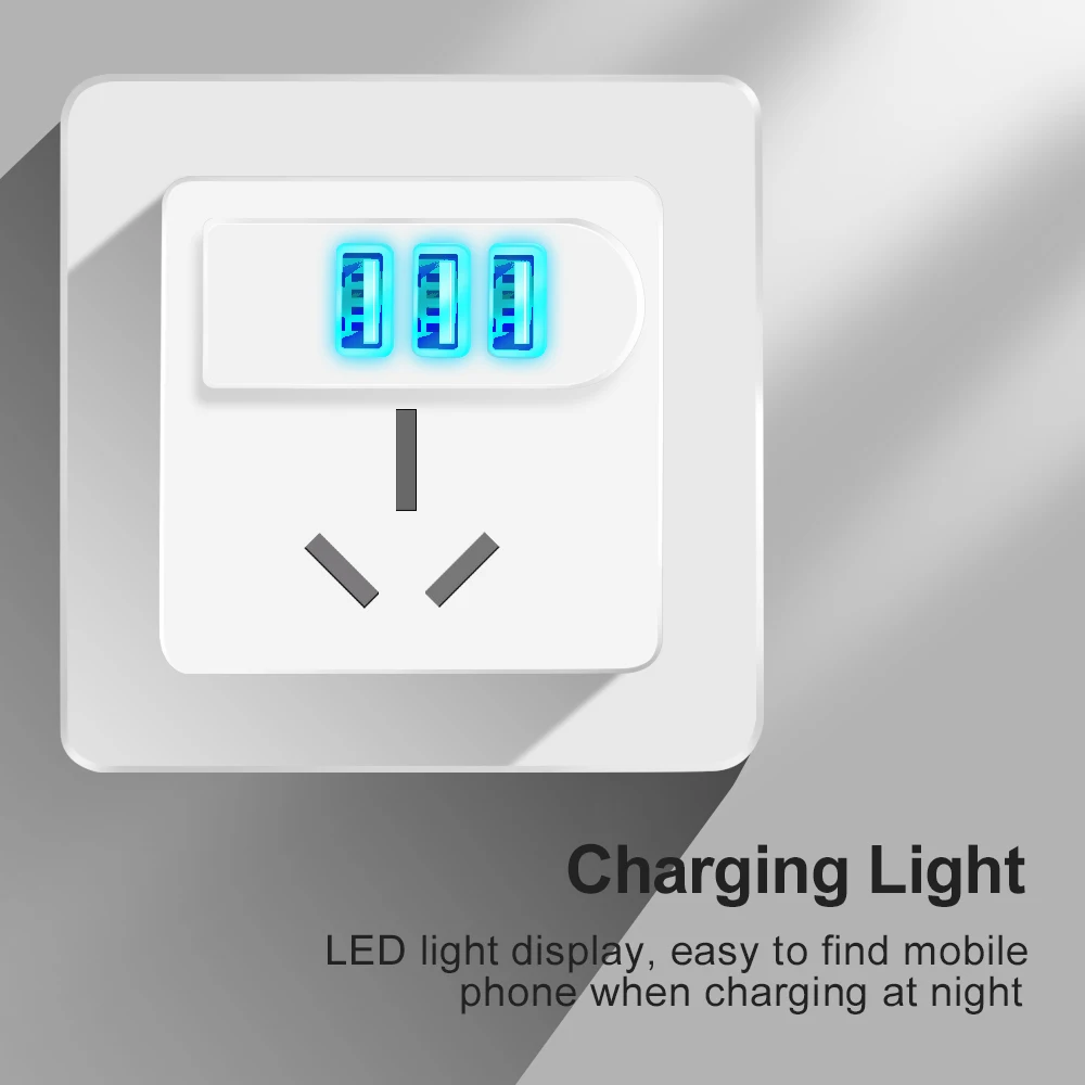 Cargador USB 3.1A de 3 puertos, luz LED, cabezal de carga rápida multifuncional, cabezal de carga USB, adaptador de pared para cargador de teléfono móvil USB
