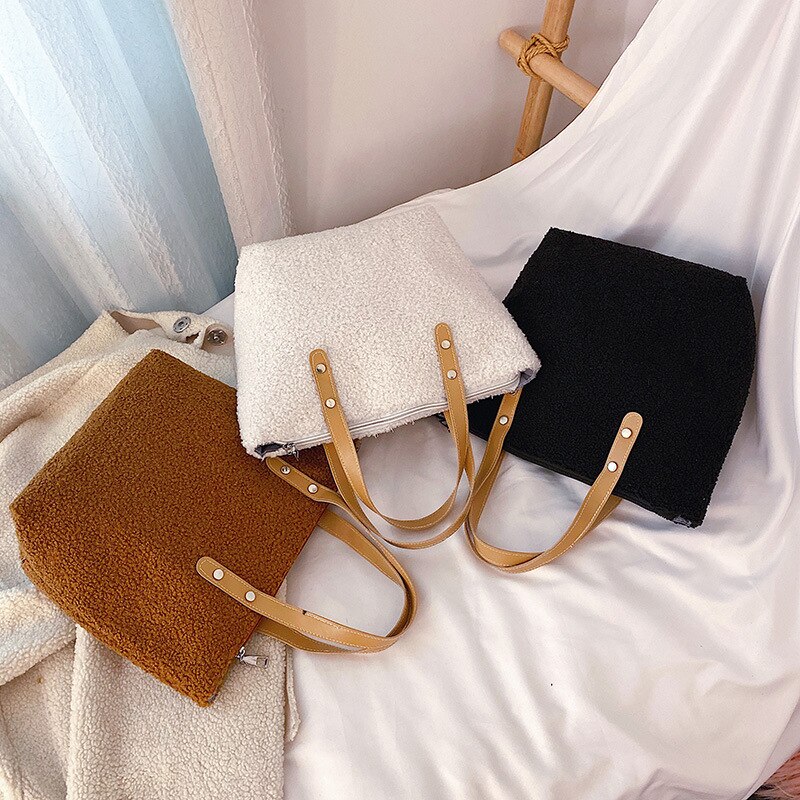 Korean-style Students Shoulder Bag Women's Cute Plush Velvet Bag Versatile Shoulder Bag fang yang gao mao bao Women's Handbag