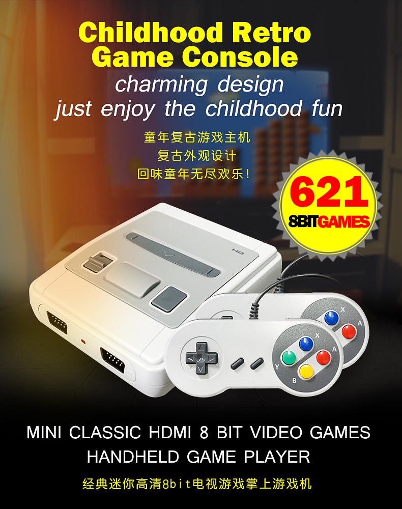 SNES US version mini game console HDMI 621 high-definition red and white machine double versus TV game console