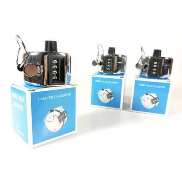 4 Digit Hand Tally Metal Counter Stainless Steel Mechanical Clicker with Finger Ring