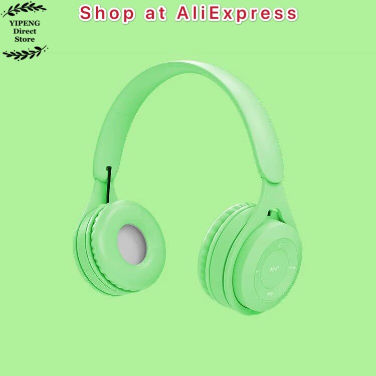 Macaron Wireless Over Ear Headset Bluetooth Headphone HiFi Stereo with Microphone Support TF Card MP3 Player Walkman: Green
